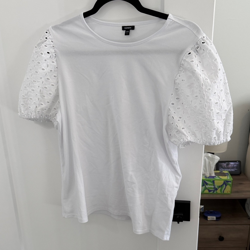 Express White Eyelet Short Sleeve Top